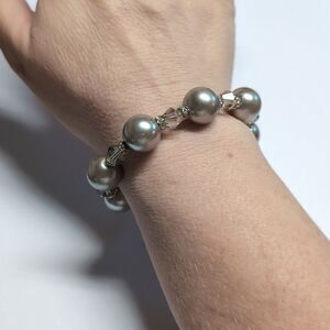 350 Silver Faux Pearl and‎ Crystal Beaded Bracelet